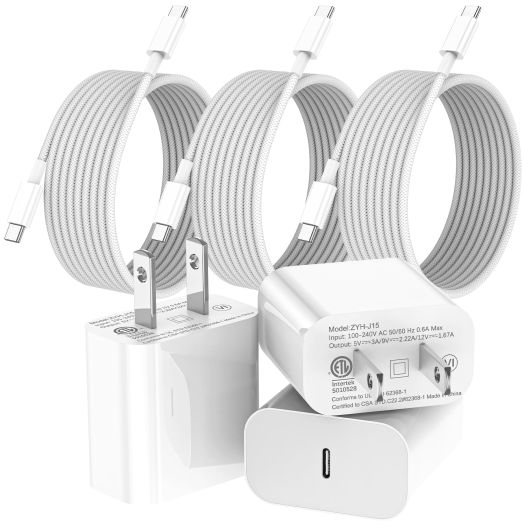 iPhone 15 Charger Fast Charging 3 Pack 20W PD USB C Charger with 10ft Braided Type C to USB C Cable Fast Charging Compatible with iPhone 15/15 Pro/15 Plus/15 Pro Max, Samsung Galaxy S21/S22/S23