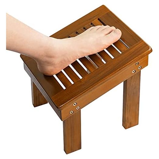 Utoplike Teak Wood Shower Foot Stool for Shaving Legs, Wooden Shower Foot Step for Bathroom