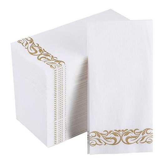 FOCUSLINE Disposable Guest Towels, Linen-Feel Paper Hand Towels, Gold (200 Pack)