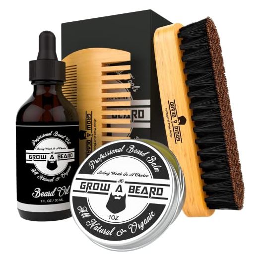 Beard Brush, Beard Comb, Beard Oil, & Beard Balm Grooming Kit