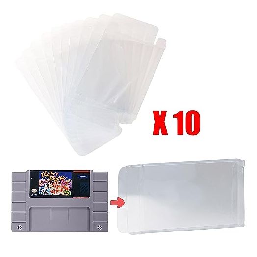 Mcbazel LOT 10 Clear Case Sleeve Protector for Super Nintendo SNES Games Cartridge (Set of 10)