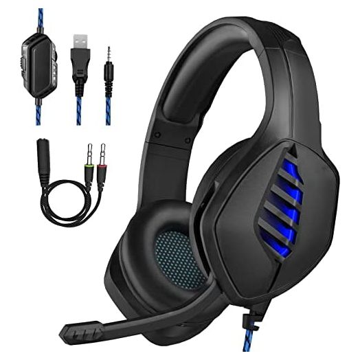 Targeal Gaming Headset with Microphone - for PC, PS4, PS5, Switch, Xbox One, Xbox Series X|S - 3.5mm Jack Gamer Headphone with Noise Canceling Mic - Black&Blue