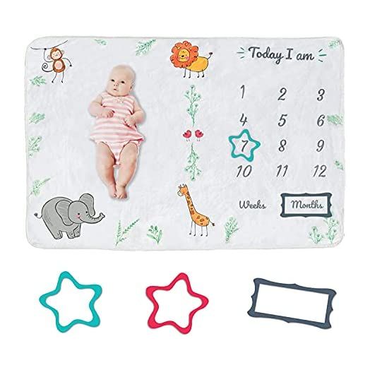 Bbhug Baby Milestone Blanket - Unisex Photo Blanket, 40x60 Inches, White Flannel Fleece Baby Monthly Milestone, Baby Growth Chart Blanket, Milestone Blanket Baby Boy