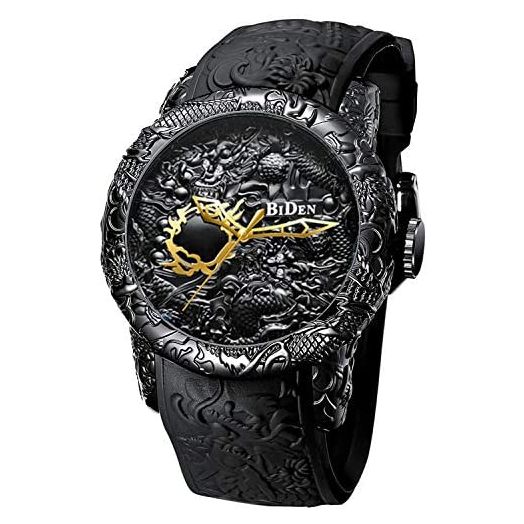 Big Dial Fashion Watches Men's 3D Engraved Dragon Quartz Watches Casual Sports Waterproof Watch Man Luxury Exquisite Creative Watch