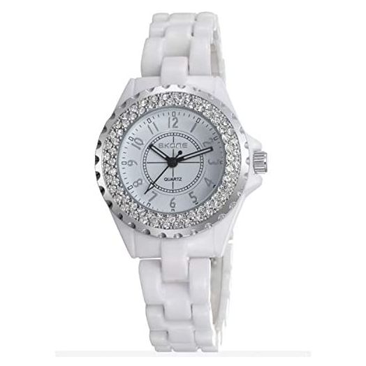 Womens Luxury Wrist Watch Fashion Rhinestone White Ceramic Watch Casual Lady Nice Dress Watches
