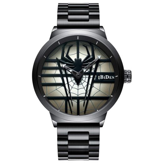Gosasa Luxury Men's Spider Man Watch Stainless Steel Quartz Watch Large Face Wrist Watch for Men (Black)