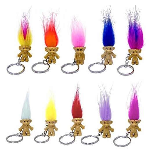 10Pack Cute TROLL DOLLS Key ring Crazy Colour Hair Figurine Kids Toy Party Decoration Good Luck Dolls Keychain Key holder