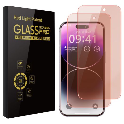2 Pack Screen Protector for iphone 15 Pro [6.1 inch], New Red Light 9H Tempered Glass Screen Protector Upgraded Protection, Anti-Blue Light, Anti-Reflection, Patented Eye Protection.