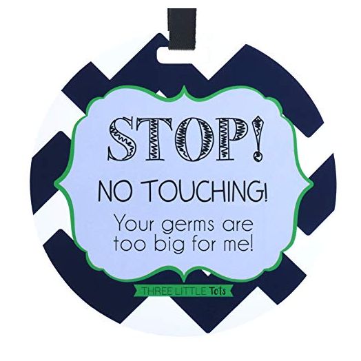 THREE LITTLE TOTS – Seahawk Blue Baby Boy Stop No Touching Car Seat Sign or Stroller Tag - CPSIA Safety Tested