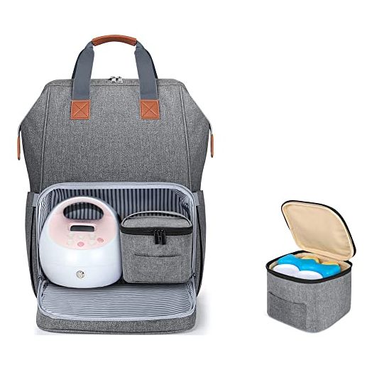 Luxja Breast Pump Bag with Breastmilk Cooler Bag (Fits Four 5-Ounce Breastmilk Bottles), Breast Pump Backpack with Compartments for Cooler Bag and Laptop (Suitable for Working Mothers), Gray