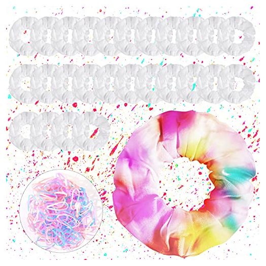 24 pcs Hair Elastic Scrunchies for Tie Dye, Tie Dye Blanks packed with 120pcs Hair Elastic, rubber bands