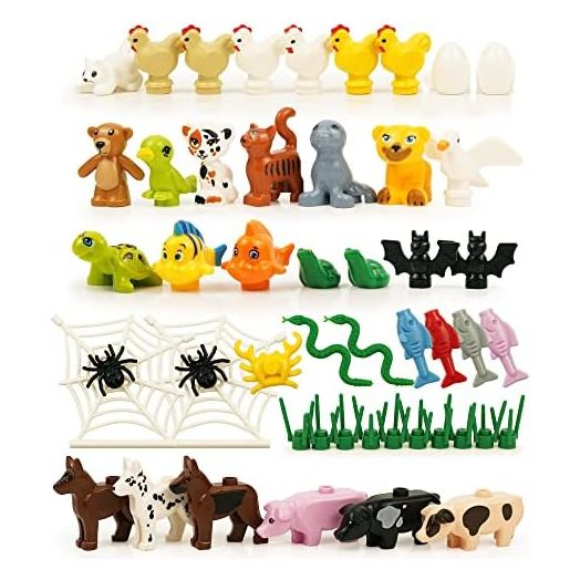 Farm Animals Accessories - Zoo Building Block Friends Pets Pack, People Parts-Cats Dogs Brids Jungle Sea Animals Bricks Toys