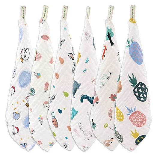 Muslin Baby Washcloths Set(6-Pack), 6-Layer 100% Natural Cotton Infant Face Towel, Ideal for Sensitive Skin and Baby, Reusable Wipes, Multipurpose 11.8x11.8inchs (Square)