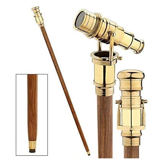 Victorian Walking Cane with Telescope Brass Handle Foldable Nautical Wooden Walking Stick Ideal Unisex