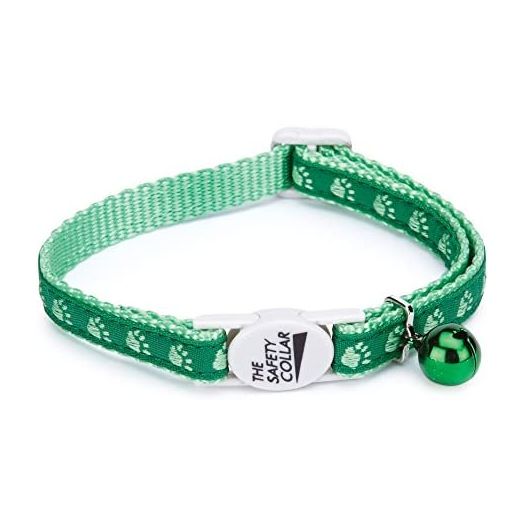 Meow Town Two-Tone Pawprint Cat Collar, 3/8-Inch, Green