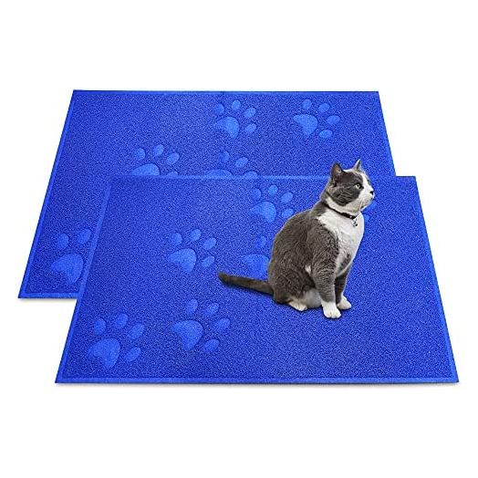 ANDALUS Cat Litter Mat - Kitty Litter Trapping Mat for Litter Boxes - Kitty Litter Mat to Trap Mess, Scatter Control - Washable Indoor Pet Rug and Carpet - Navy, Medium(23.5" x 15.75") - 2 Pack
