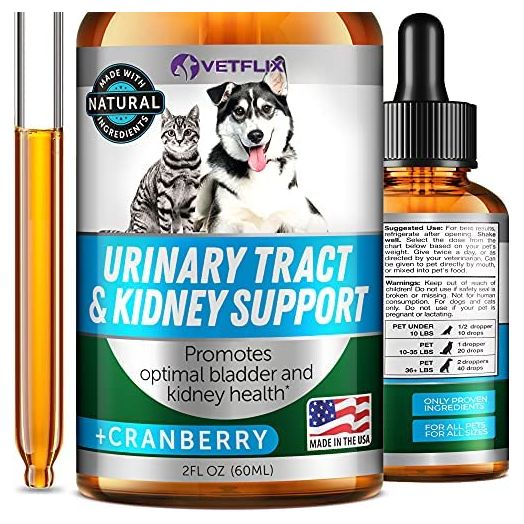 Vetflix Cranberry Dog & Cat UTI Treatment - Best UTI for Pets - Made in USA - Dog & Cat Kidney Support - Cat Bladder Drops - Pet Immune Health Supplement - Marshmallow, Dandelion Root, Pumpkin Seed
