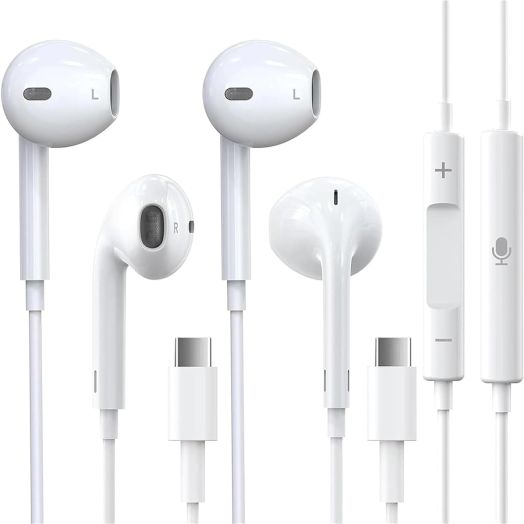 2 Packs-USB C Headphones for iPhone 15, Type C Earbuds Wired with Mic & Volume Control HiFi Stereo Earphones for Galaxy S23/S22/S21/S20/Ultra Note 10/20, for iPad Pro Pixel 7/6/6a/5/4 OnePlus 9 8