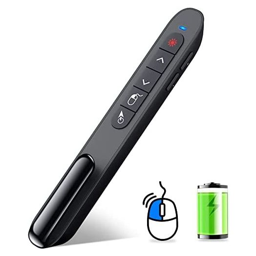 DINOSTRIKE Wireless Presenter Remote with Air Mouse Control, Rechargeable USB Presentation Clicker PPT Pointer RF 2.4GZ PowerPoint Clicker Slide Advancer for Computer Laptop Mac
