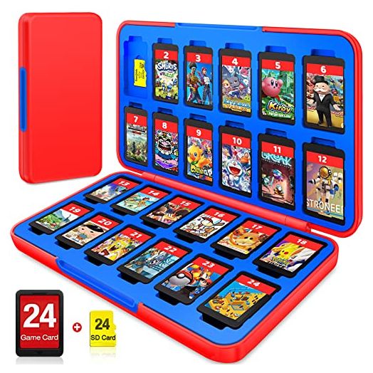Switch Game Case with 24 Game Holder Compatible with Nintendo Switch&Switch OLED Game Card, CYKOARMOR Compact Switch Cartridge Case Red Blue