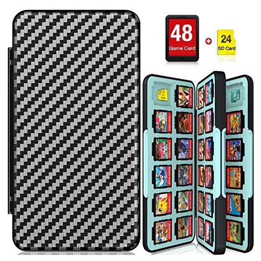 Switch Game Case for Nintendo Switch/Switch OLED, Switch Game Holder with 48 Games Card Slot&24 Micro SD Cartridge Slots, CYKOARMOR Storage Accessories Hard Shell Portable Cartridge Box, Blue Black