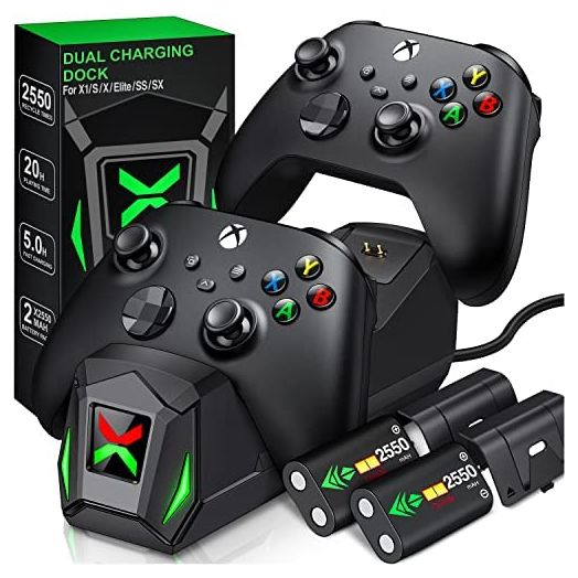 Controller Charger Station with 2x2550mAh Rechargeable Battery Packs for Xbox One/Series X|S Controller, Dual Charging Dock for Xbox One Controller Battery Pack with 4 Batteries Covers for Xbox