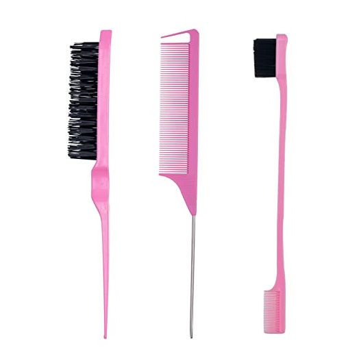 3 Pieces Hair Styling Comb Set Teasing Hair Brush Rat Tail Comb Edge Brush for Edge&Back Brushing, Combing