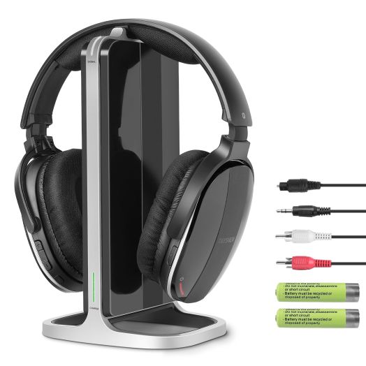 Wireless Headphones for TV with 2.4GHz RF Transmitter Charging Holder, Personal Volume, Plug and Play, 100FT, Bluetooth TV Headphones Wireless for Seniors, No Delay, Support OPT/RCA/AUX