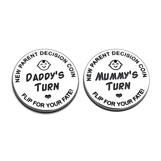 New Dad Mom Gifts Funny Decision Making Coin, New Baby Gift for Parent Mummy Daddy Pregnancy Women First Time to be Moms Dads Mother's Day Father's Day Gifts Double Sided