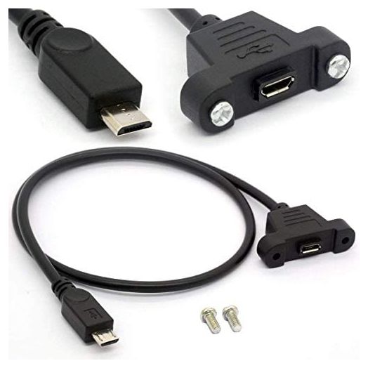Micro B Male to Female Cable, Screw Panel Mount Micro USB Cable Extension Cord for Raspberry Pi, Arduino, Feather - 50cm (Micro Male to Female)