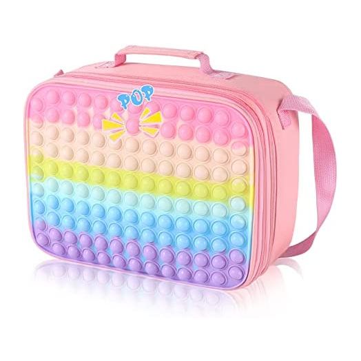 Pop Lunch Box Bag Women Fidget Toy for Boys Girls, Insulated Lunch Bag, Lunch Large Tote Bag for School Office , Leakproof Cooler Lunch Box with Adjustable Shoulder Strap (pink)…