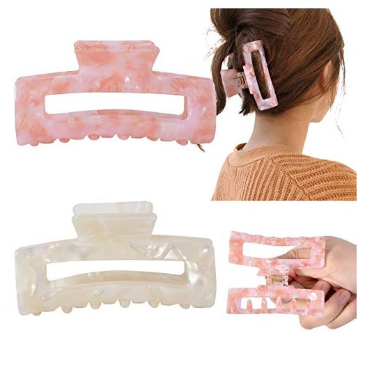 Big Claw Hair Clips 3.3 Inch Tortoise Banana Pink Hair Clips for Women Girls Thin Hair French Design Celluloid