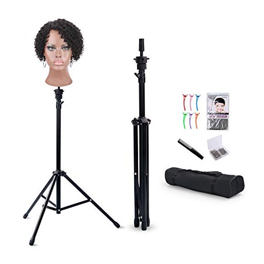 Klvied Reinforced Wig Stand Tripod Mannequin Head Stand, Adjustable Wig Head Stand Holder