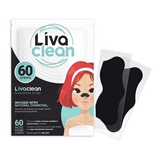 (60 Strips) Livaclean Charcoal Infused Blackhead Strips for Face, Nose, and Pores Blackheads Removal