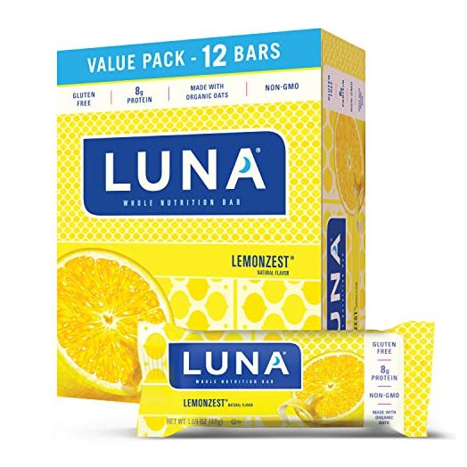 LUNA BAR - Gluten Free Snack Bars - Lemon Zest - 8g of Protein - Non-GMO - Plant-Based Wholesome Snacking - On the Go Snacks (1.69 Ounce Snack Bars, 12 Count)