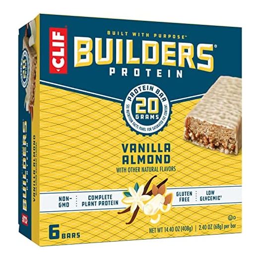 CLIF BUILDERS - Protein Bars - Vanilla Almond Flavor - 20g Protein - Gluten Free (2.4 Ounce, 6 Count)