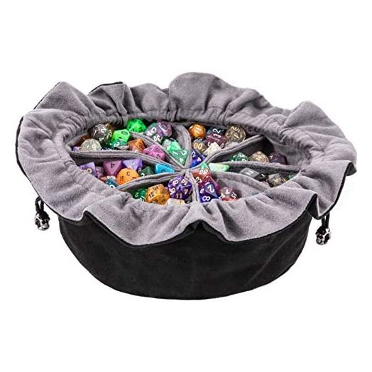 Large DND Dice Drawstring Bags with Pockets Black Storage Bag for RPG MTG Game Dices Capacity Over 300 Dice