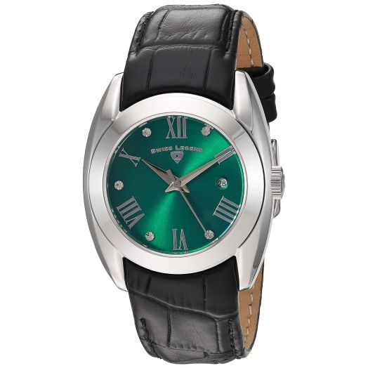 Women's 'Liberty' Quartz Stainless Steel and Leather Watch, Color:Black (Model: 10550-08)