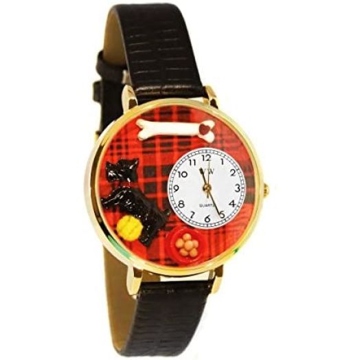 Whimsical Gifts Dog Lovers 3D Watch Collection | 15 Breeds Available | Gold or Silver Finish Large | Unique Fun Novelty | Handmade in USA | Black Leather Watch Band