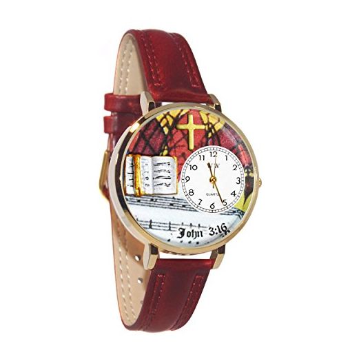 Whimsical Gifts John 3:16 3D Watch | Gold or Silver Finish Large | Unique Novelty | Red Watch Band