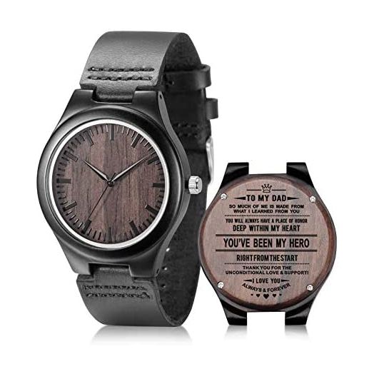 Engraved Wooden Watches for Men - Customized Wood Wrist Watches for Husband Boyfriend Dad Son