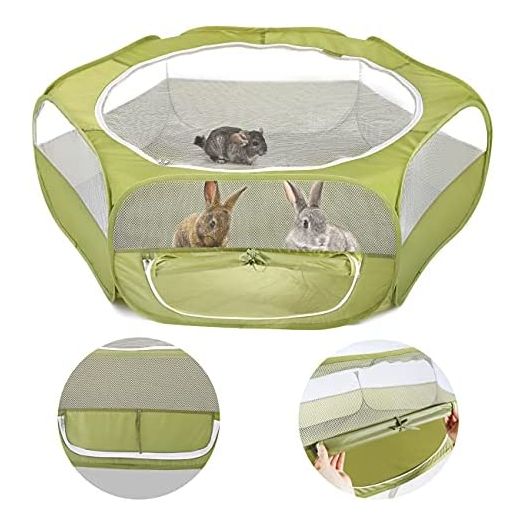 Pawaboo Small Animals Playpen, Upgraded Zippered Curtain Door for Pets in & Out, Waterproof Small Pet Cage Tent, Outdoor Fence for Kitten/Puppy/Guinea Pig/Rabbits/Hamster/Chinchillas, Avocado Green