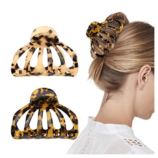 Shinowa Hair Clips, Bohemian Tortoise Shell Hair Claw Clips Strong Hold Big Hair Jaw Clips for Thick (2 Pack)