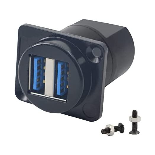 QIANRENON Dual USB 3.0 D Panel Mount Solderless Connector, USB 3.0 Female to Female Coupler Socket Panel Mount Pass Through Adapter,Fixed Panel Front and Rear Straight USB Extender