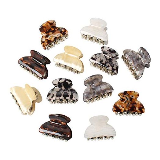 1.57 inch Small Acrylic Hair Claw Clips for Girls and Women Marbling Hair Clips (Pack of 12)