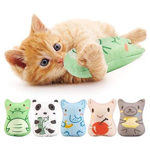 Dorakitten Catnip Toys for Indoor Cats - 5PCS Plush Cat Chew Toys Teething Interactive Catnip Filled Kitten Toy Soft Pet Toy (Animal Shapes)