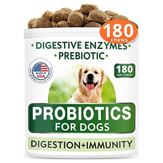 Dog Probiotics Chews - Gas, Diarrhea, Allergy, Constipation, Upset Stomach Relief, with Digestive Enzymes + Prebiotics - Chewable Fiber Supplement - Improve Digestion, Immunity - Made in USA