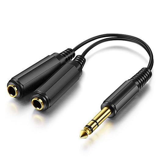 1/4" 6.35mm Stereo Plug/Male to Dual 1/4" 6.35mm Jack/Female Splitter Adapter Cable Converter 0.6 feet