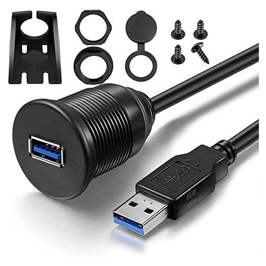 USB 3.0 Male to USB 3.0 Female AUX Flush Mount Car Mount Extension Cable for Car Truck Boat Motorcycle Dashboard Panel -(3 Feet - 1 Meter)