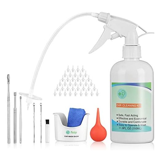 Ear Wax Removal Tool, Ear Cleaning Kits Safe Ear Irrigation Kit Ear Flush Kit for Adults Kid, Ear Wax Washer Device Easy to Operate, Includes Basin, Syringe, Curette Kit, Towel and 40 Disposable Tips